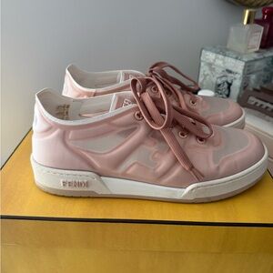 Fendi Women's Blush Pink Mesh Lace-Up Sneakers